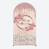 Lofaris Rose Gold Glitter Floral Happy Birthday Arch Backdrop